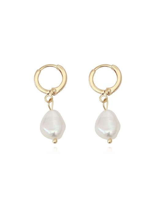 Light gold [copper ear buckle] Brass Imitation Pearl Geometric Minimalist Huggie Earring